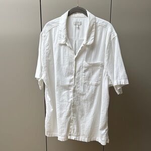 Standard Cloth White Casual Button Down Shirt with Textured Fabric